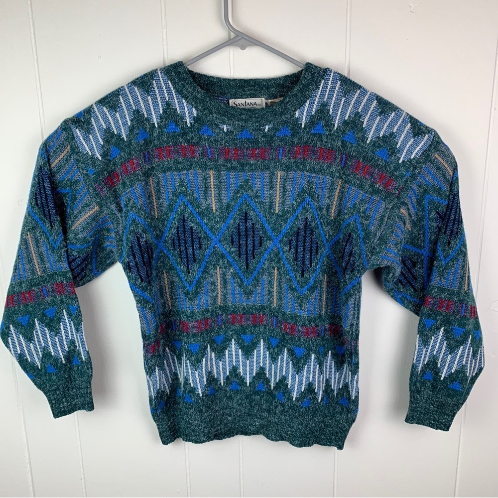 Vintage 80s Santana Sweater Pullover Green Men’s Small Acrylic Grandpa Style